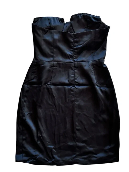 Naked Wardrobe Satin Mini Dress Black Strapless Bustier Bodycon Padded Cups - Picture 3 of 3